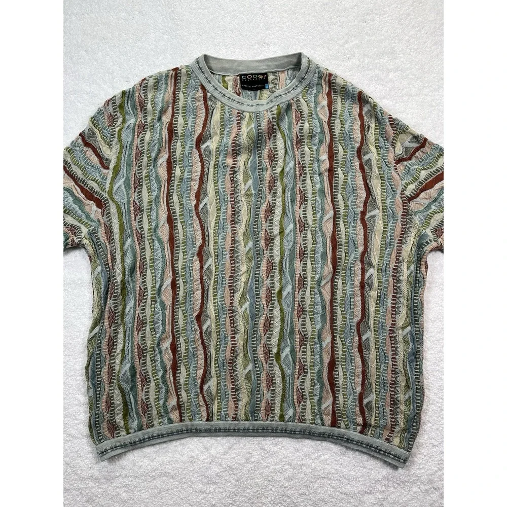 COOGI Women's 3D Cable Knit Crew Neck Size XL Sage Green Colorful 90's - Picture 5 of 13